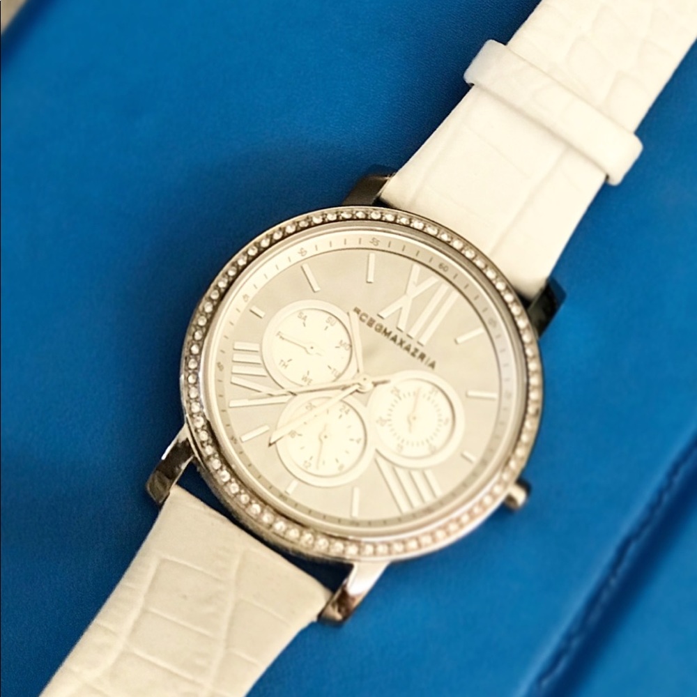 BCBG Maxazria white embossed watch w/ rhinestones - Picture 2 of 2